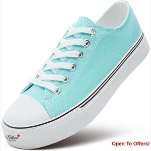 Canvas Sneakers with Memory Foam Insole, Lace-Up Flat Walking Shoes